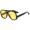Unisex oversized black frame yellow lens aviator sunglasses with low temple design - C3 Black Frame Yellow Lens