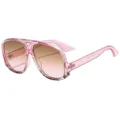 New European American low temple aviator sunglasses fashion large frame UV protection men women - C7 Pink Leopard Frame Gradient Tea Pink Lens
