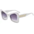 Gafas de sol cuadradas blancas para mujer, lentes degradadas con detalles trenzados dorados. - C3 Marco Blanco Lente Gris Degradado