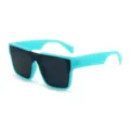 Turquoise chunky oversized square sunglasses, stylish one-piece flat top fashion sun wear. - C6 Lake Blue Frame Grey Lens