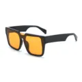 Oversized square fashion sunglasses with bold black frames and striking orange lenses. - C7 Black Frame Yellow Lens
