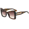 Occhiali da sole quadrati oversize da donna tartarugati con dettagli in metallo intrecciato. - C6 Montura Leopardata Lente Marrone Sfumato