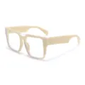 Oversized flat top sunglasses for women and men, retro thick beige frame unisex eyewear. - C9 Champagne Frame Clear Lens