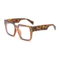 Oversized square tortoise shell one-piece flat top sunglasses retro unisex eyewear 5688 - C10 Leopard Frame Clear Lens