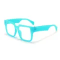 Chunky neon blue oversized square sunglasses for men and women, bold retro flat top eyewear. - C13 Lake Blue Frame Clear Lens