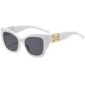 Chic white cat-eye sunglasses for women with elegant gold metal temples. Fashion eyewear. - C3 White Frame Gray Lens