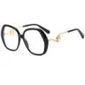 Chics lunettes anti-lumière bleue œil de chat noires avec branches métal et perles pour femmes. - Monture Noire Verres Transparents