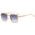 Herren Metall Sonnenbrille gold quadratisch Doppelsteg lila Farbverlauf Gläser Stil - C2 Goldrahmen Verlauf Graue Linsen
