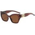 Brown jelly cat-eye sunglasses for men and women, trendy chunky frame with gold temples. - C4 Tea Frame Tea Lens