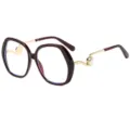 Grandes lunettes œil-de-chat anti-lumière bleue avec branches élégantes en métal doré. - C13 Monture bordeaux avec verres transparents