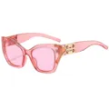 Roze transparante zonnebril met groot cat-eye montuur en stijlvolle gouden details. - C6 transparant roze frame en roze glazen