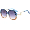 Stylish gradient cat-eye sunglasses for women, trendy pearl accented metal temples. - Blue Leopard Orange Frame Gradient Gray Lens