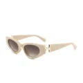 Beige kattenoog zonnebril met metalen H-tempelaccent, stijlvolle UV-bescherming voor dames. - C4 Lichtbruin Montuur Gradiënt Thee Glazen