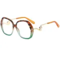 Élégantes lunettes de vue œil-de-chat à monture écaille vert dégradé et branches en métal perlé. - Monture Léopard Vert Verres Transparents