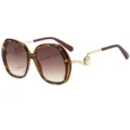Retro tortoiseshell oversized sunglasses with gradient brown lenses and pearl accent gold temples. - Leopard Frame Gradient Brown Lens