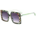 Lunettes de soleil carrées surdimensionnées pour femmes, monture écaille vert-orange, dégradé. - C7 Monture Fleur Verte Verre Dégradé Gris