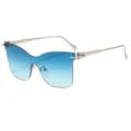 Lunettes de soleil œil-de-chat dégradé bleu sans monture, branches métal, style rétro chic. - C7 Monture Argentée Verres Dégradé Bleu Vert