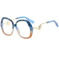 Lunettes de vue chat bleu orange dégradé tendance avec élégantes branches perle et métal - Monture Léopard Bleu Orange Verres Transparents