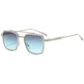 Herren Metall Doppelsteg Sonnenbrille, blaue Farbverlaufslinse, stilvolle quadratische Brille. - C7 Silberner Rahmen Verlauf Grau Grün Gläser