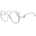 Lunettes tendance à monture épaisse blanche avec perle et branches en métal doré, optique rétro. - C10 Monture Blanche Verres Transparents