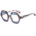 Trendy irregular color-blocked optical eyeglass frames with unique double-layer geometric design. - C12 Purple Floral Frame Clear Lens
