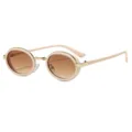 Lunettes de soleil ovales rétro avec verres bruns dégradés et monture beige dorée chic. - C5 Cadre Beige Verre Teinté Dégradé