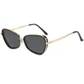 Metallrahmen Katzenaugen Sonnenbrille Schwarz Gold Fashion Streetwear Outdoor UV Schutz Brille - C1 Schwarzer Rahmen Graue Linsen