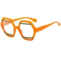 Unisex geometric dual-shape trendy orange and green contrast eyewear frame for daily fashion. - C14 Orange Frame Clear Lens