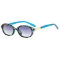 Gafas de sol ovaladas de moda para mujer con montura colorida y lentes degradadas azules. - C3 Marco Floral Azul Lente Gris Degradado