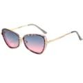 Modische Metallrahmen Cat-Eye Sonnenbrille mit pink-blauen Gläsern und Leopardenmuster. - C5 Rosafarbener Leopardenrahmen Verlauf Grau-Rosa Gläser