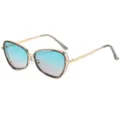 Metall Katzenaugen Sonnenbrille mit blauem Farbverlauf und goldenem Rahmen elegant - C6 Transparenter Grauer Rahmen Verlauf Grüne Gläser