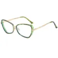 Modische Metall-Cat-Eye-Sonnenbrille für Damen, trendiger Streetstyle UV-Schutz-Augenschutz. - C9 Grüner Leopardenrahmen Klare Gläser