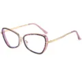 Metall Katzenaugen Brille mit rosa Leo-Muster Rahmen und goldenen Bügeln für Alltag. - C10 Violetter Leopardenrahmen Klare Gläser