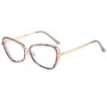Metallrahmen Katzenauge Sonnenbrille mit trendigem rosa Leo-Print fuer stilvolle Looks. - C12 Rosafarbener Leopardenrahmen Klare Gläser