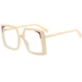Lunettes anti-lumière bleue carrées surdimensionnées style beige et détails marrons. - C13 Cadre Beige Verre Transparent