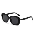 Black women's fashion sunglasses with trendy thick polygon frames for daily street style. - Black Frame Grey Lens