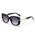Women fashion black sunglasses with gradient lenses and chic metal side decoration. - Black Frame Gradient Grey Lens