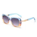 Women fashion gradient sunglasses with chic colorful frames and metal temples for outdoor sun protection. - Blue Orange Frame Gradient Grey Lenses