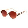 Lunettes de soleil rondes en métal vintage rétro avec verres dégradés, style punk élégant. - C3 Cadre Doré Double Lentille Thé