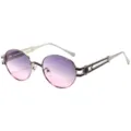 Lunettes de soleil rondes punk vintage avec verres dégradés violet et branches en métal. - C5 Monture Argentée Verres Rose Violet