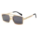 Lunettes de soleil homme rétro double pont en métal doré, monture rectangulaire mode. - C3 Monture Dorée Verres Tout Gris