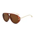 Occhiali da sole aviatore retro alla moda da donna con schermi laterali e lenti marroni. - C4 Montatura Marrone Oro Lente Tè