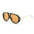 Occhiali da sole aviatore con montatura nera lenti ambra e aste dorate stile INS. - C5 Montatura Nero Oro Lente Giallo