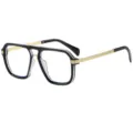 Fashionable double-bridge blue-light blocking glasses for men and women, stylish eyewear. - C14 Black Gold Frame Clear Lens
