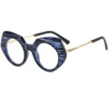Blaues Farbverlauf Katzenauge Blaulichtfilter Brille mit goldenen Bügeln Damen. - C3 Blaues Muster Rahmen Klare Linse