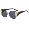 Trendy rimless sunglasses with gradient lenses and unique gold geometric metal decor for street style. - C1 Gold Frame Black Tips Gray Lens
