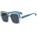Gafas de sol cuadradas bicolor de moda para mujer, elegante montatura transparente azul chic. - C3 Montura Azul Transparente Lentes Grises