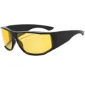 Y2K futuristische Wrap-Around Sonnenbrille für Damen, trendige gelbe Linse Fashion Brille. - Schwarzer Rahmen Gelbe Gläser