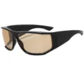 Y2K futuristische Oversized Sonnenbrille für Damen Herren, schwarzer Rahmen braune Gläser. - Schwarzer Rahmen Champagner-Linse
