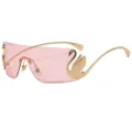 Modelli di occhiali da sole rosa senza montatura con design di cigno dorato per donna - Montatura Oro Lenti Rosa